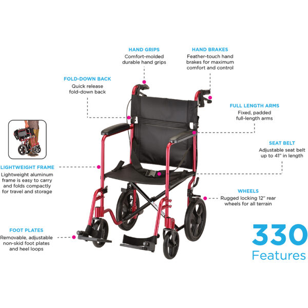 Nova Transport Chair - 12" Rear Wheels