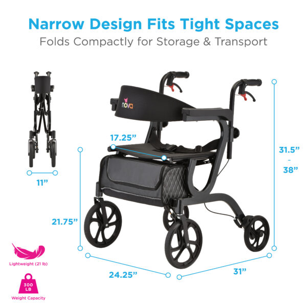 Nova Gemini 2-N-1 Rollator Transport Chair